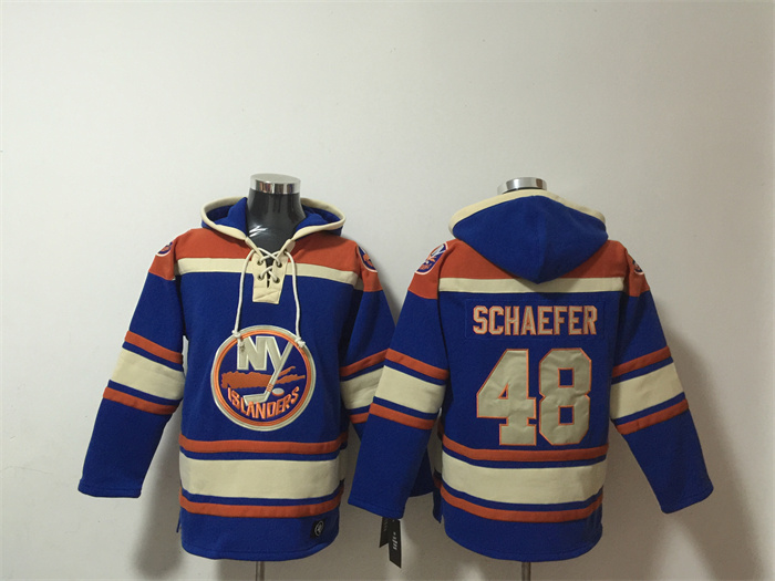 Men's New York Islanders #48 Matthew Schaefer Royal Ageless Must-Have Lace-Up Pullover Hoodie