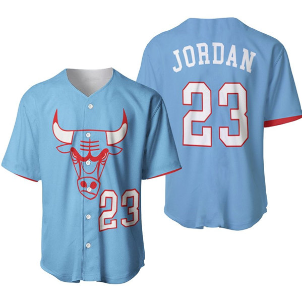 Men's Chicago Bulls #23 Michael Jordan Blue City Edition Stitched Baseball Jersey