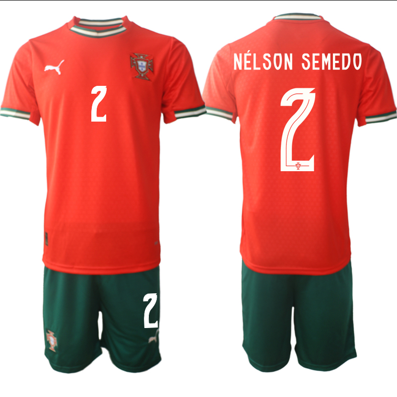 Men's Portugal Team #2 Nélson Semedo 2025 Red Home Soccer Jersey Suit