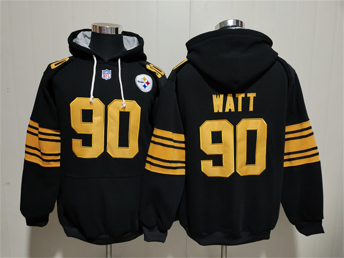 Men's Pittsburgh Steelers #90 T.J. Watt Black Ageless Must-Have Lace-Up Pullover Hoodie