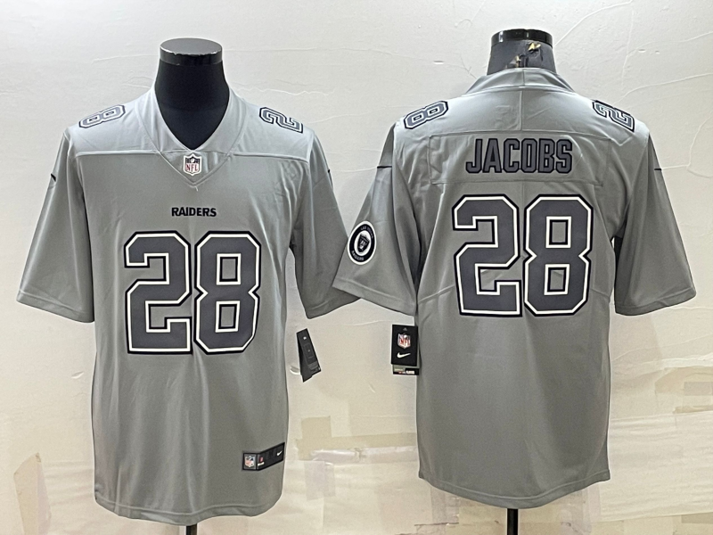 Men's Las Vegas Raiders #28 Josh Jacobs Grey Atmosphere Fashion With Patch Stitched Jersey