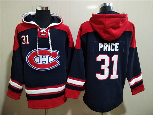 Men's Montreal Canadiens #31 Carey Price Navy/Red Lace-Up Pullover Hoodie