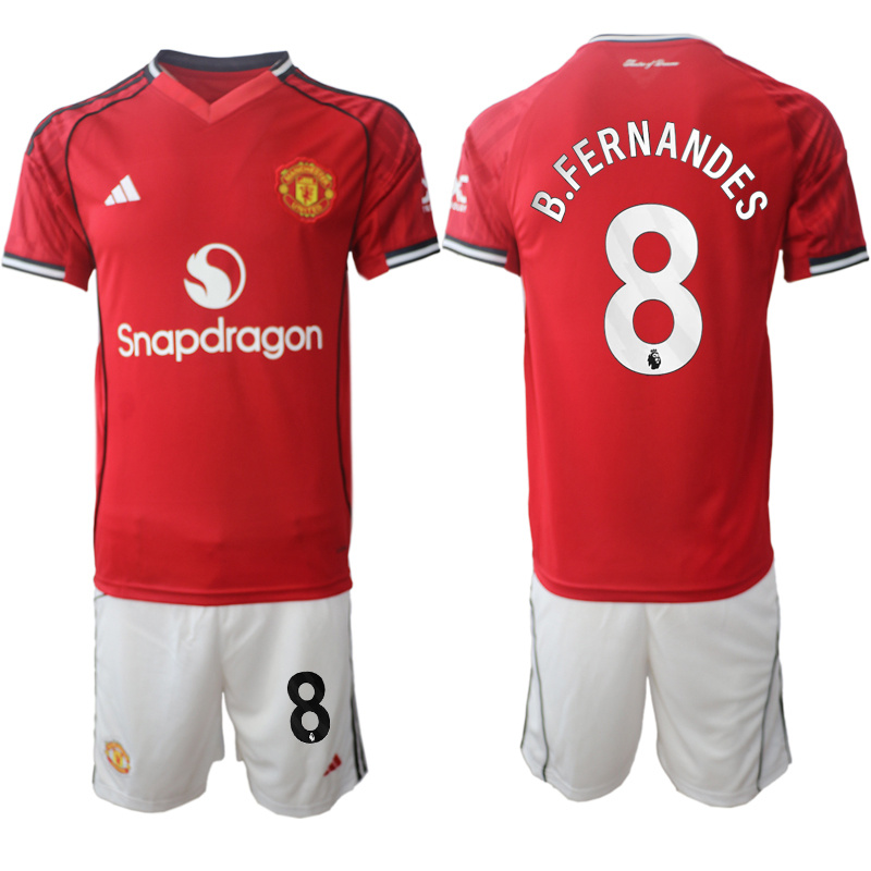 Men's Manchester United #8 Bruno Fernandes 2025/26 Red Home Soccer Jersey Suit