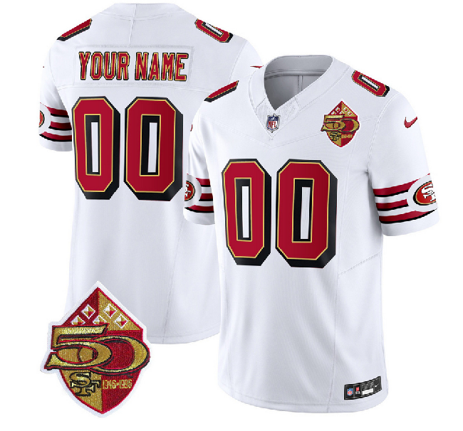 Men's San Francisco 49ers Active Player Custom White 2023 F.U.S.E. 50th Patch Vapor Untouchable Limited Stitched Football Jersey