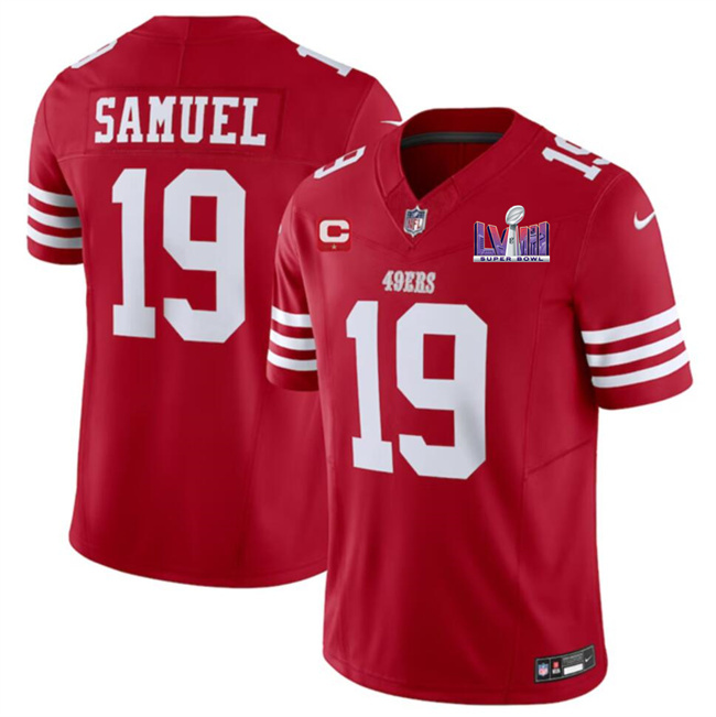 Men's San Francisco 49ers #19 Deebo Samuel Red F.U.S.E. Super Bowl LVIII Patch And 1-star C Patch Vapor Untouchable Limited Stitched Football Jersey