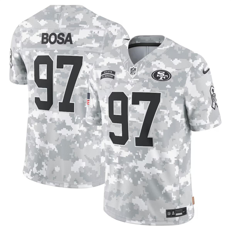 Men's San Francisco 49ers #97 Nick Bosa 2024 F.U.S.E Arctic Camo Salute to Service Limited Stitched Football Jersey Men's San Francisco 49ers #97 Nick Bosa 2024 F.U.S.E Arctic Camo Salute to Service Limited Stitched Football Jersey