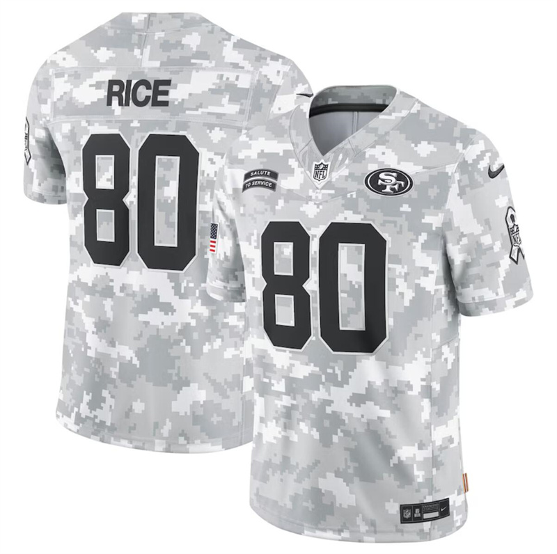 Men's San Francisco 49ers #80 Jerry Rice 2024 F.U.S.E Arctic Camo Salute to Service Limited Stitched Football Jersey Men's San Francisco 49ers #80 Jerry Rice 2024 F.U.S.E Arctic Camo Salute to Service Limited Stitched Football Jersey
