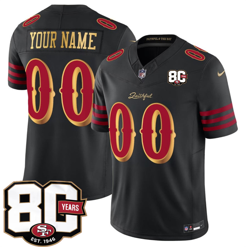 Men's San Francisco 49ers Active Player Custom Black 80th Anniversary Patch “Rivalries” 2026 F.U.S.E. Vapor Untouchabl Limited Stitched Football Jersey