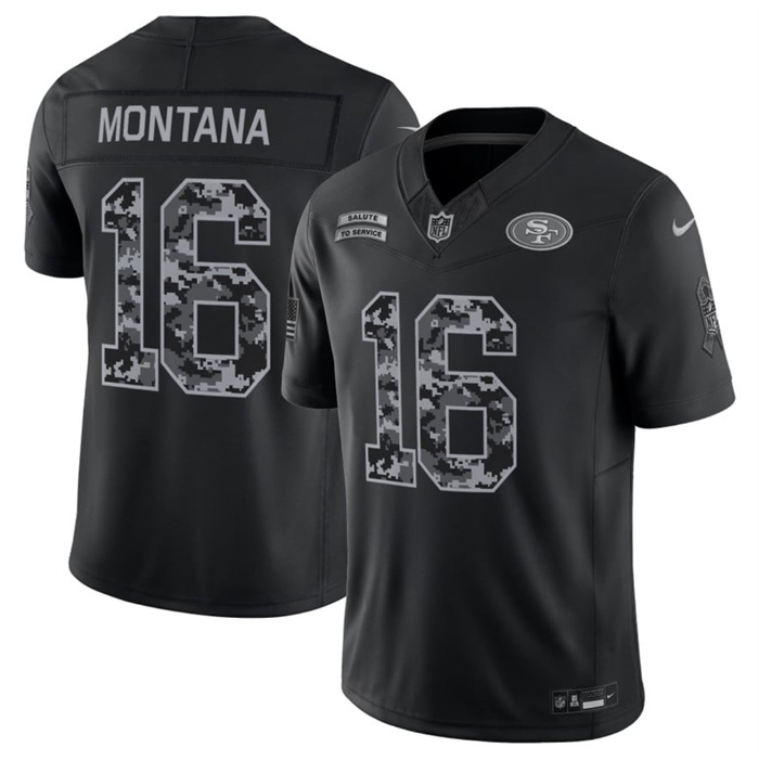 Men's San Francisco 49ers #16 Joe Montana Black F.U.S.E. 2026 Salute to Service Limited Stitched Football Jersey