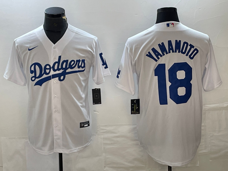 Men's Los Angeles Dodgers #18 Yoshinobu Yamamoto White Cool Base Stitched Jersey