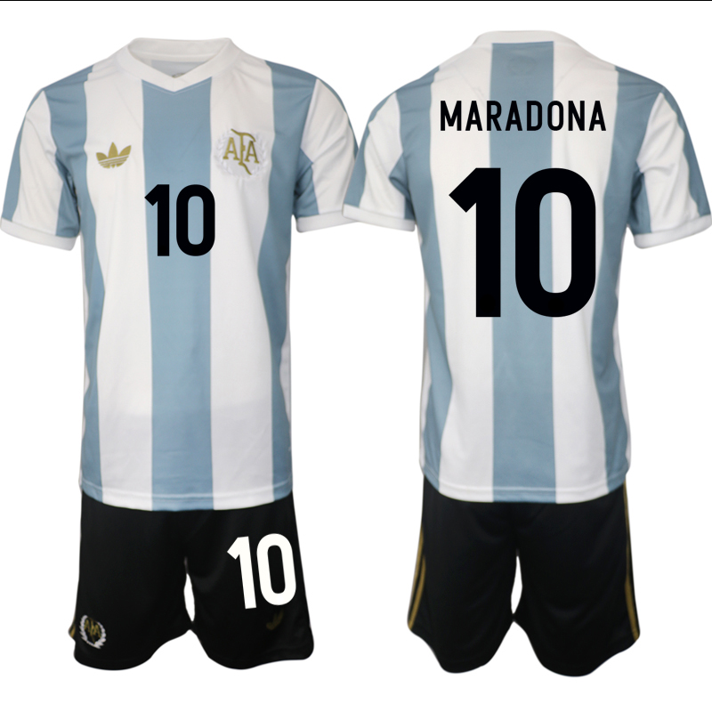 Men's Argentina #10 Diego Maradona White/Blue 2024-25 50th Anniversary Home Soccer Jersey Suit