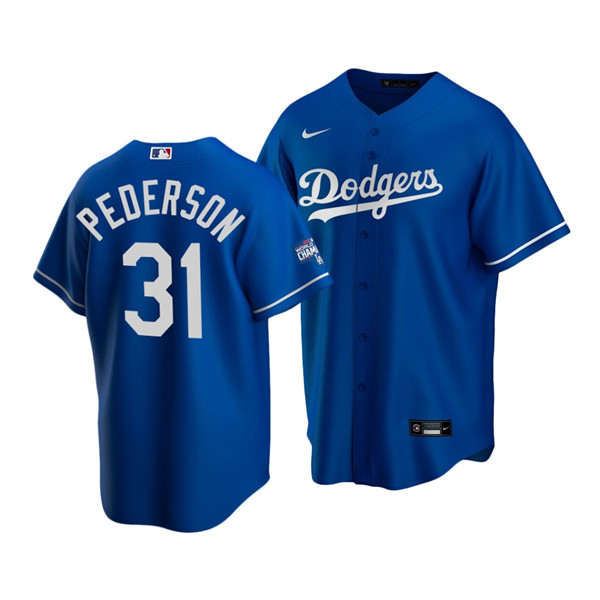 Men's Los Angeles Dodgers #31 Joc Pederson Blue 2020 World Series Champions Home Patch Stitched MLB Jersey