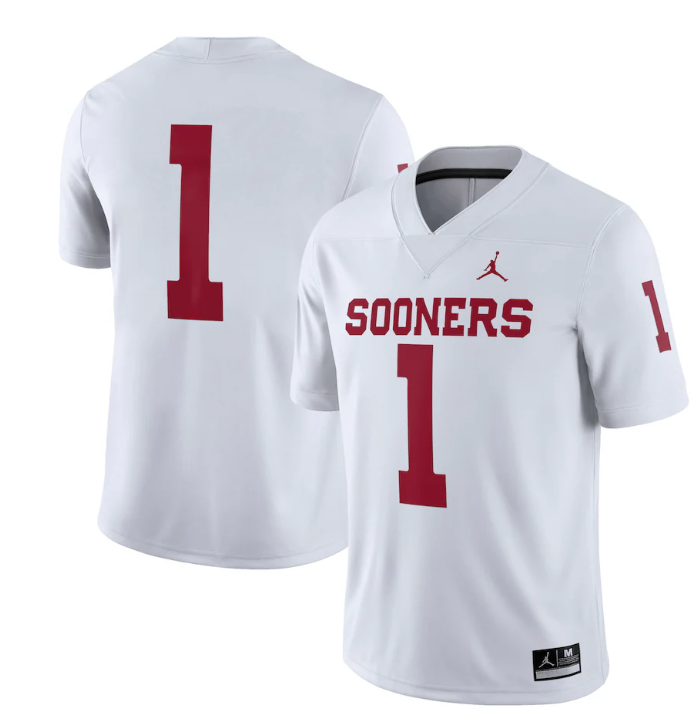 Men's Oklahoma Sooners #1 White Away Game Jersey