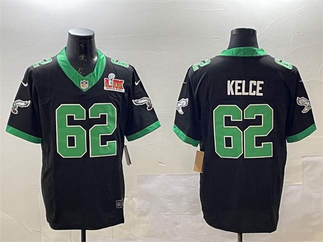 Men's Philadelphia Eagles #62 Jason Kelce Black 2025 Super Bowl LIX Patch F.U.S.E. Vapor Untouchable Limited Stitched Football Jersey Men's Philadelphia Eagles #62 Jason Kelce Black 2025 Super Bowl LIX Patch F.U.S.E. Vapor Untouchable Limited Stitched Football Jersey