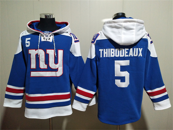 Men's New York Giants #5 Kayvon Thibodeaux Blue Lace-Up Pullover Hoodie