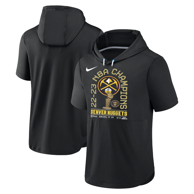 Men's Denver Nuggets Black 2022-23 Champions Performance Short Sleeve Pullover Hoodie Men's Denver Nuggets Black 2022-23 Champions Performance Short Sleeve Pullover Hoodie