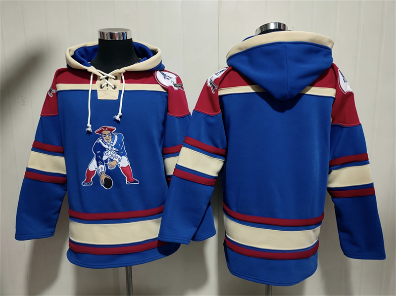 Men's New England Patriots Blank Navy Ageless Must-Have Lace-Up Pullover Hoodie