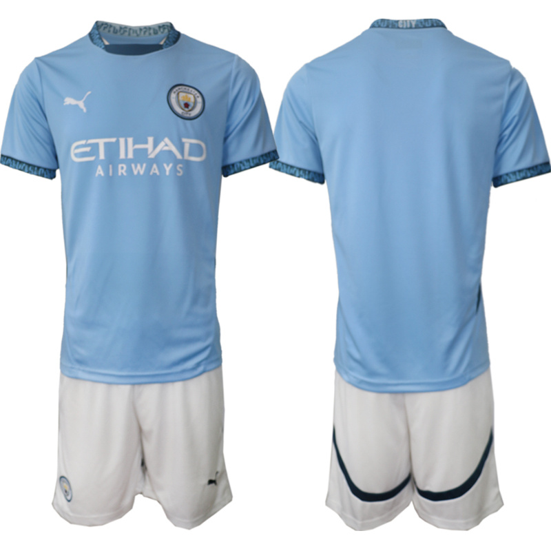 Men's Manchester City Custom 2024-25 Blue Home Soccer Jersey Suit