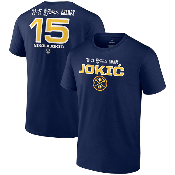 Men's Denver Nuggets #15 Nikola Jokic Navy Name & Number T-Shirt