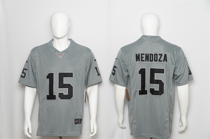 Men's Las Vegas Raiders #15 Fernando Mendoza Grey 2026 F.U.S.E. Vapor Untouchable Limited Stitched Football Jersey Men's Las Vegas Raiders #15 Fernando Mendoza Grey 2026 F.U.S.E. Vapor Untouchable Limited Stitched Football Jersey