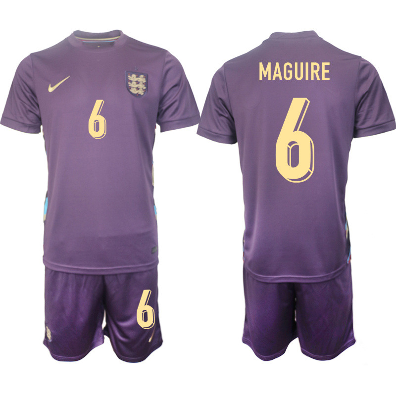 Men's England #6 Harry Maguire 2024-25 Purple Away Soccer Jersey Suit