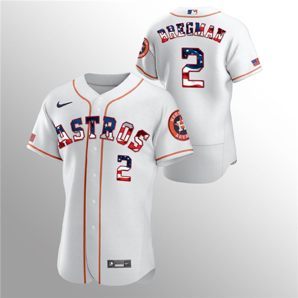 Men's Houston Astros #2 Alex Bregman White MLB 2020 Stars & Stripes Flex Base Stitched Jersey