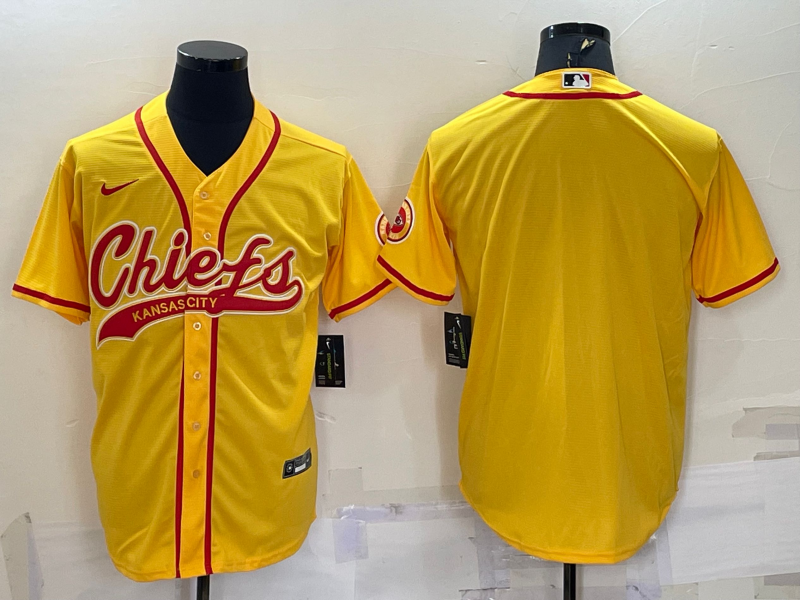 Men's Kansas City Chiefs Blank Gold With Patch Cool Base Stitched Baseball Jersey Men's Kansas City Chiefs Blank Gold With Patch Cool Base Stitched Baseball Jersey
