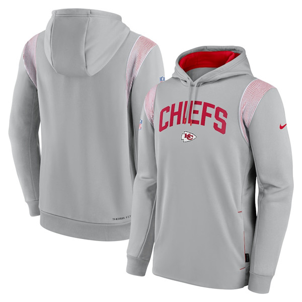 Men's Kansas City Chiefs Grey Sideline Stack Performance Pullover Hoodie 001