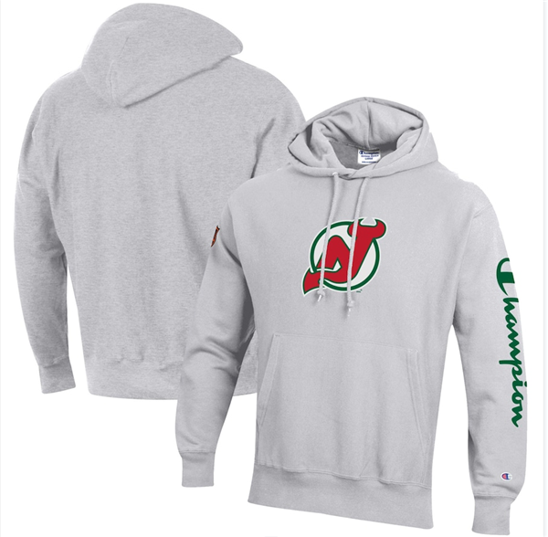 Men's New Jersey Devils Champion Heathered Gray Reverse Weave Pullover Hoodie