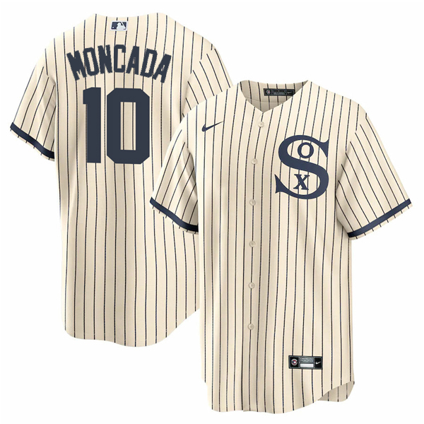Men's Chicago White Sox #10 Yoan Moncada 2021 Cream/Navy Name&Number