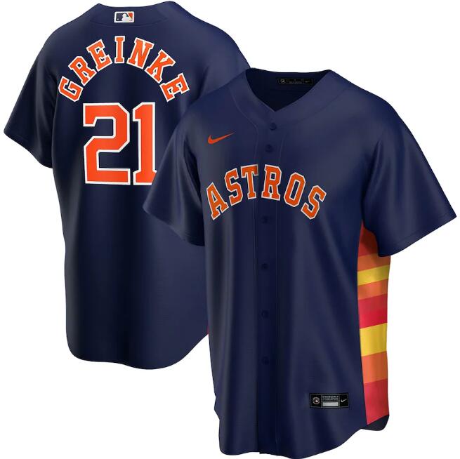 Men's Houston Astros #21 Zack Greinke Navy MLB Cool Base Stitched Jersey