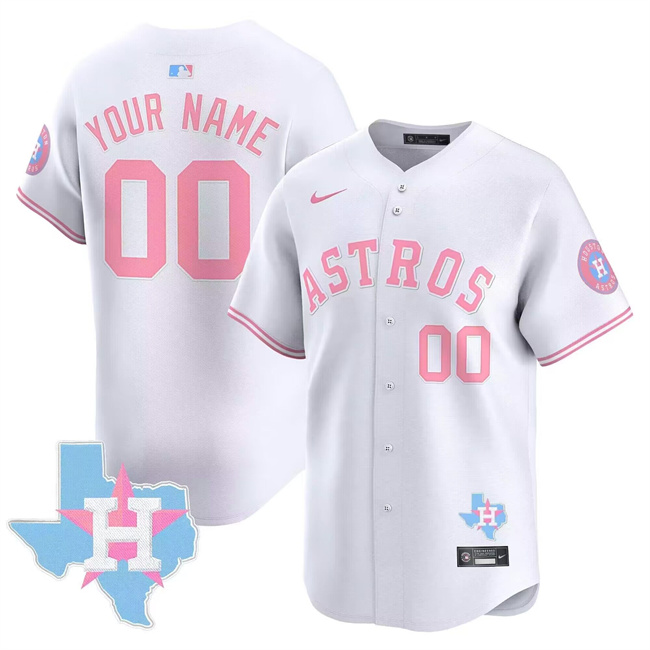 Men's Houston Astros ACTIVE PLAYER Custom White Bubblegum Pink Limited Stitched Baseball Jersey