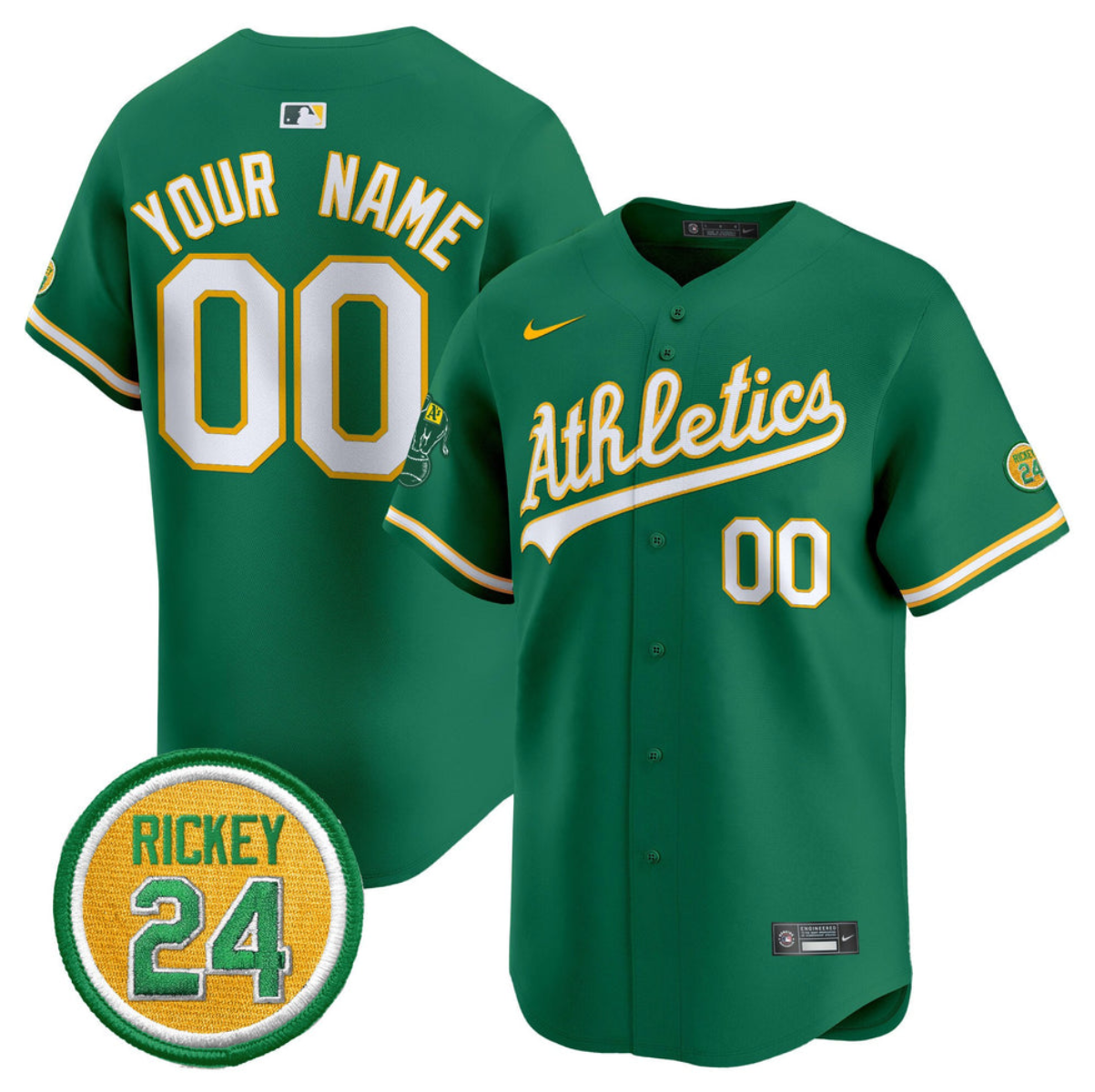 Men's Oakland Athletics Active Player Custom Green 2024 Limited With Rickey Henderson Patch Stitched Jersey Men's Oakland Athletics Active Player Custom Green 2024 Limited With Rickey Henderson Patch Stitched Jersey