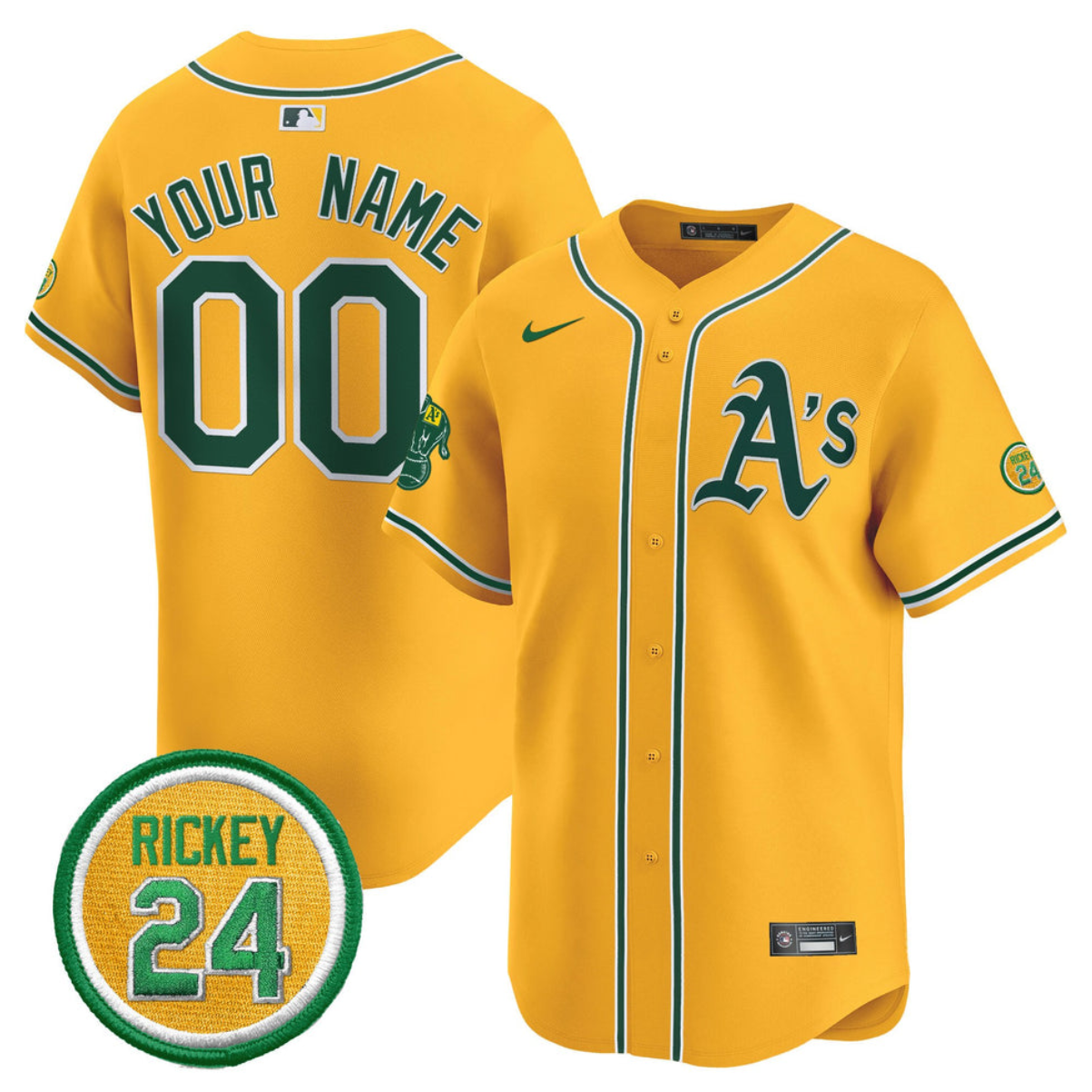 Men's Oakland Athletics Active Player Custom Yellow 2024 Limited With Rickey Henderson Patch Stitched Jersey Men's Oakland Athletics Active Player Custom Yellow 2024 Limited With Rickey Henderson Patch Stitched Jersey