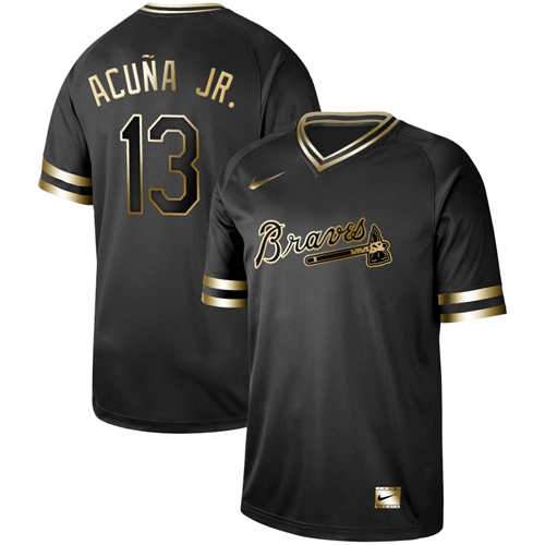 Nike Braves #13 Ronald Acuna Jr. Black Gold Authentic Stitched MLB Jersey Nike Braves #13 Ronald Acuna Jr. Black Gold Authentic Stitched MLB Jersey