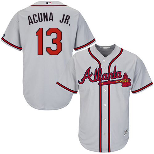 Braves #13 Ronald Acuna Jr. Grey New Cool Base Stitched MLB Jersey Braves #13 Ronald Acuna Jr. Grey New Cool Base Stitched MLB Jersey