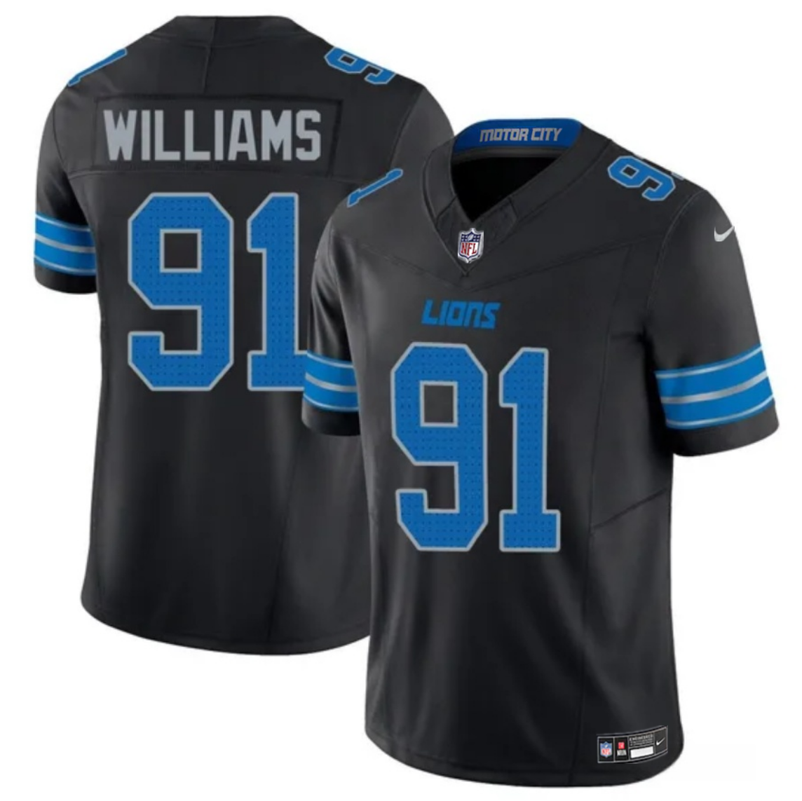 Men's Detroit Lions #91 Tyleik Williams Black 2025 Draft F.U.S.E. Vapor Limited Stitched Jersey