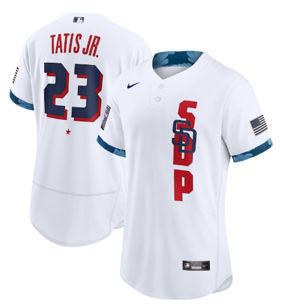 Men's San Diego Padres #23 Fernando Tatis Jr. 2021 White All-Star Flex Base Stitched MLB Jersey Men's San Diego Padres #23 Fernando Tatis Jr. 2021 White All-Star Flex Base Stitched MLB Jersey