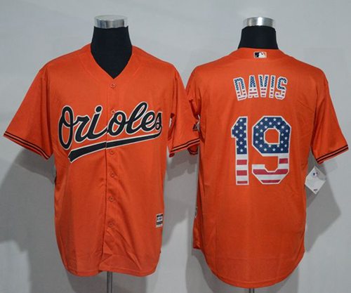 Orioles #19 Chris Davis Orange USA Flag Fashion Stitched MLB Jersey