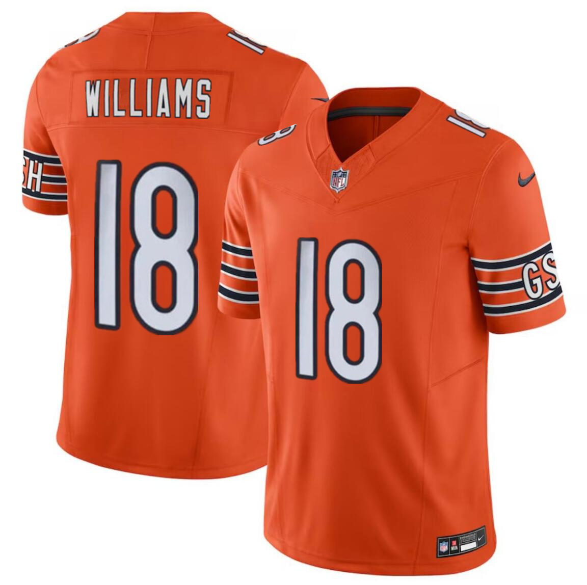 Men's Chicago Bears #18 Caleb Williams Orange 2024 Draft F.U.S.E. Vapor Stitched Football Jersey