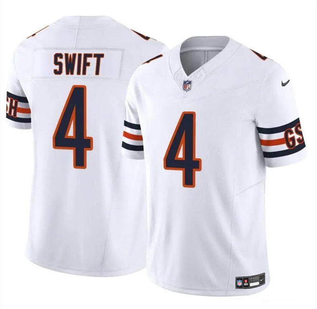 Men's Chicago Bears #4 D’Andre Swift White 2023 F.U.S.E. Vapor Stitched Football Jersey