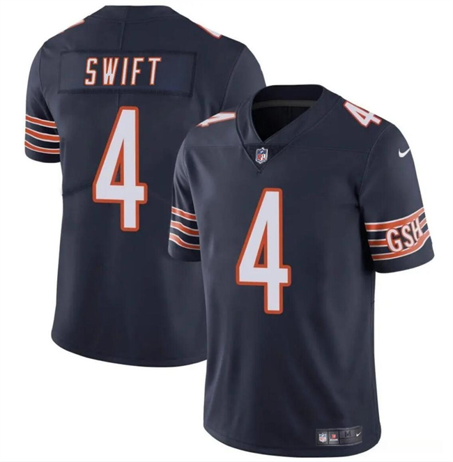 Men's Chicago Bears #4 D’Andre Swift Navy Vapor Stitched Football Jersey