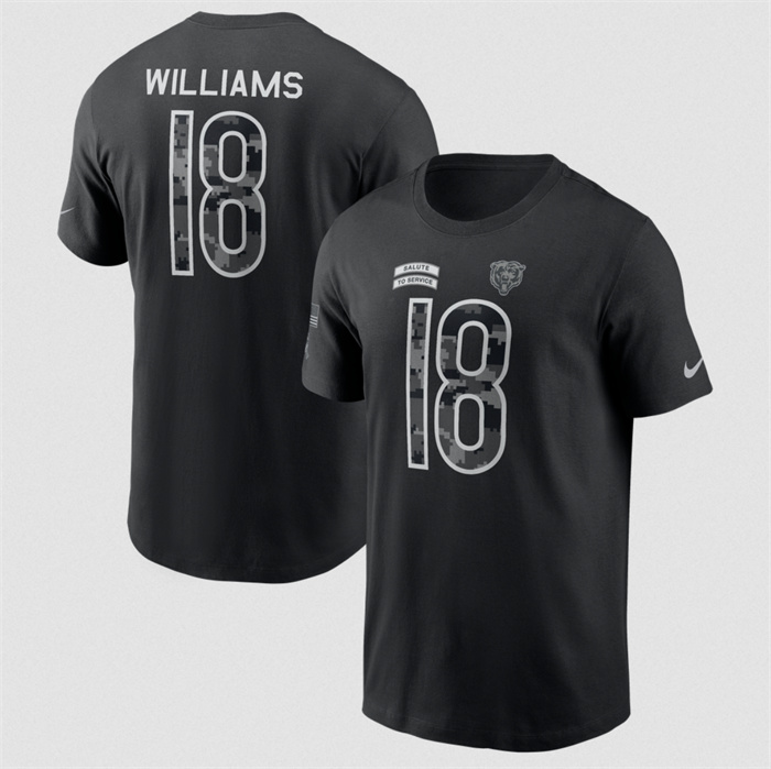Men's Chicago Bears #18 Caleb Williams Black 2026 Salute to Service Name & Number T-Shirt