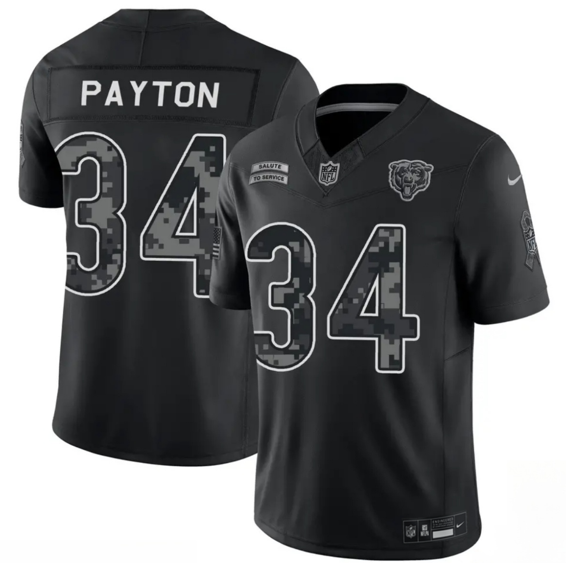 Men's Chicago Bears #34 Walter Payton Black F.U.S.E. 2026 Salute to Service Limited Stitched Football Jersey