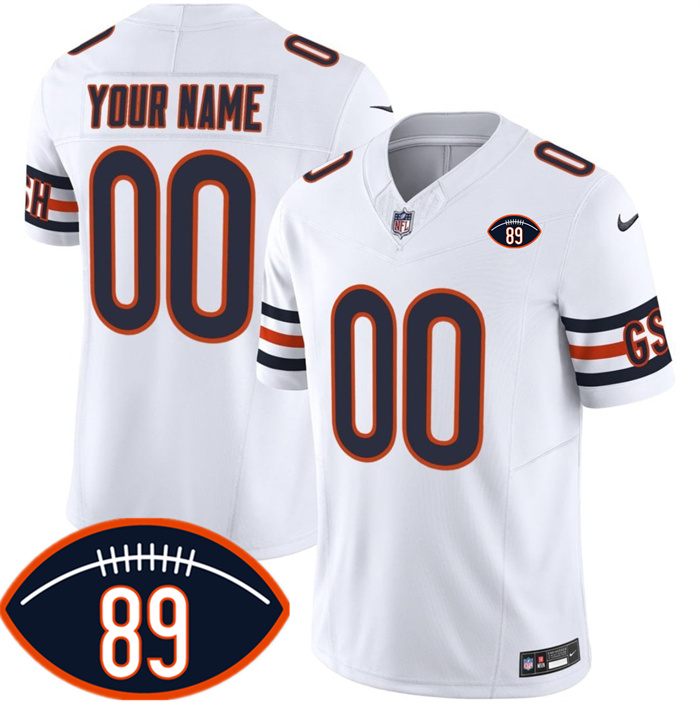Men's Chicago Bears Active Player Custom White 2026 With Mike Ditka 89 Patch F.U.S.E. With VMH Patch Vapor Untouchable Limited Stitched Football Jersey