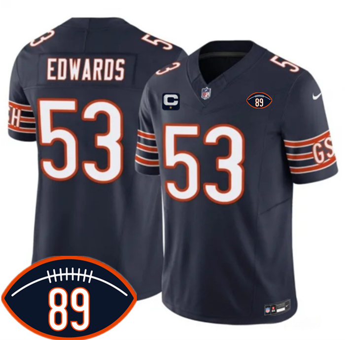 Men's Chicago Bears #53 T.J. Edwards Navy 2026 With Mike Ditka 89 Patch And 1-Star C Patch Vapor Untouchable Limited Stitched Football Jersey