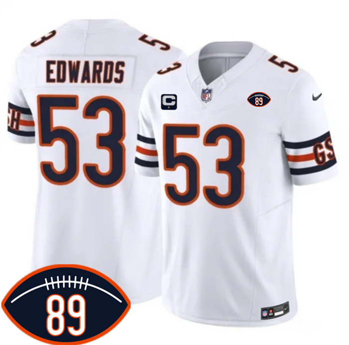 Men's Chicago Bears #53 T.J. Edwards White 2026 With Mike Ditka 89 Patch And 1-Star C Patch Vapor Untouchable Limited Stitched Football Jersey