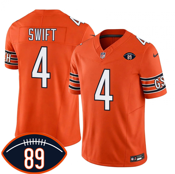 Men's Chicago Bears #4 D'Andre Swift Orange 2026 F.U.S.E. With Mike Ditka 89 Patch Vapor Untouchable Limited Stitched Football Jersey