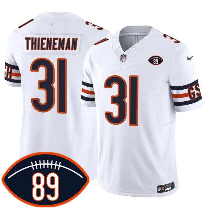 Men's Chicago Bears #31 Dillon Thieneman White 2026 F.U.S.E. With Mike Ditka 89 Patch Vapor Untouchable Limited Stitched Football Jersey