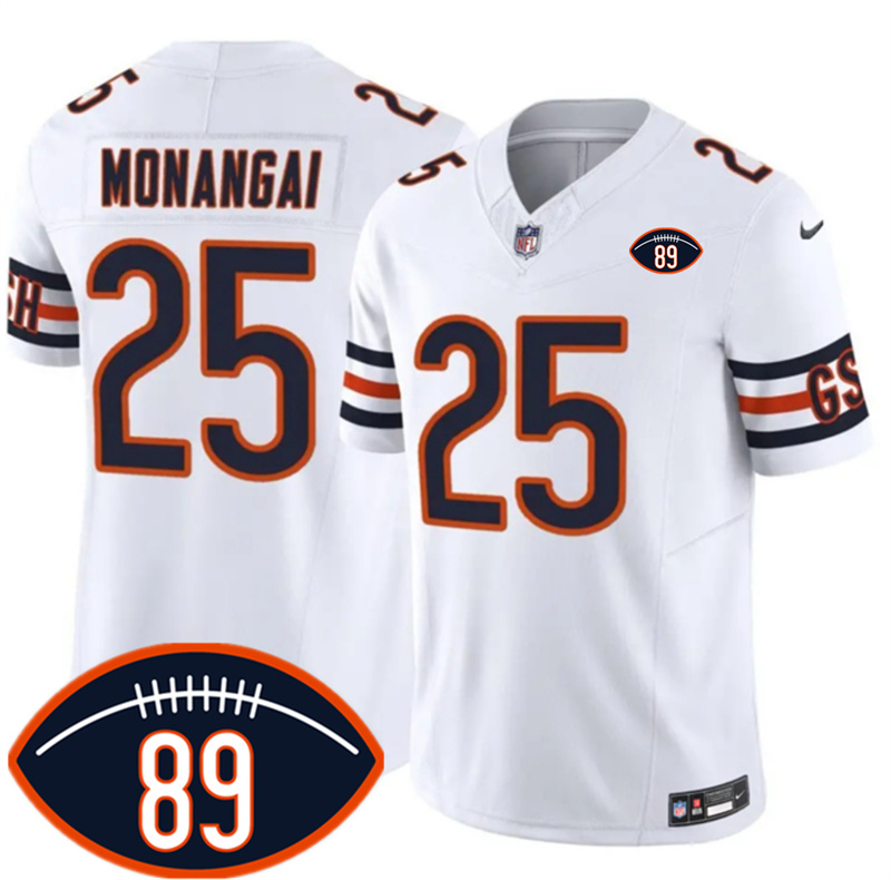 Men's Chicago Bears #25 Kyle Monangai White 2026 F.U.S.E. With Mike Ditka 89 Patch Vapor Untouchable Limited Stitched Football Jersey